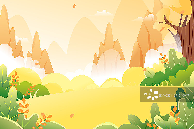 卡通母亲节重阳节登高看风景出游秋季背景矢量插画图片素材