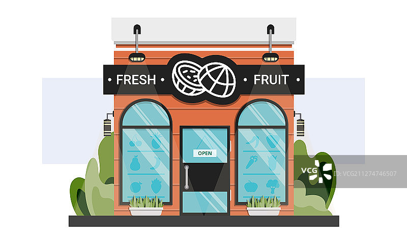 带有线条标志的当地食品店正面入口图片素材