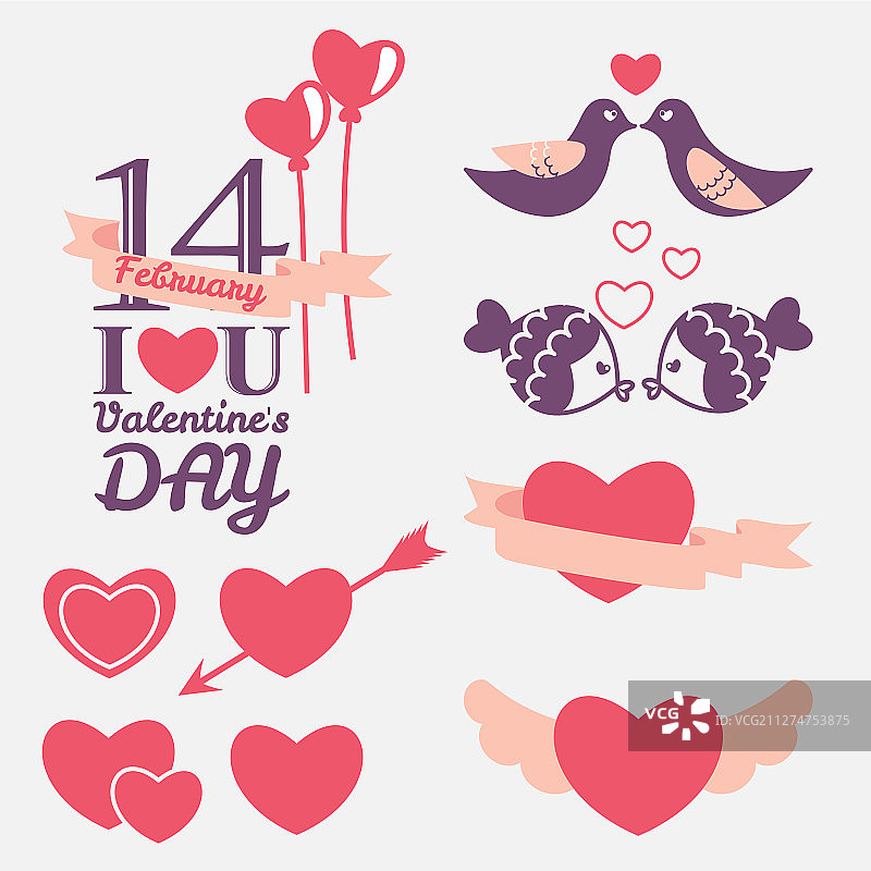 2月14日情人节设计元素合集图片素材