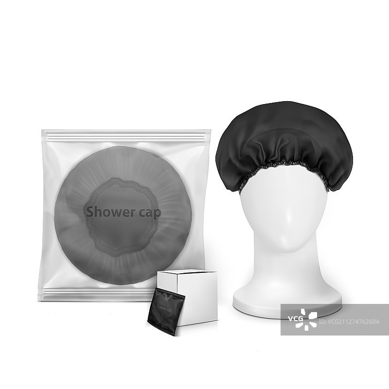 黑色防水浴帽样机图片素材