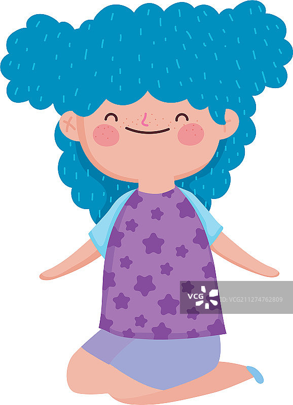 卡通蓝发小女孩图片素材