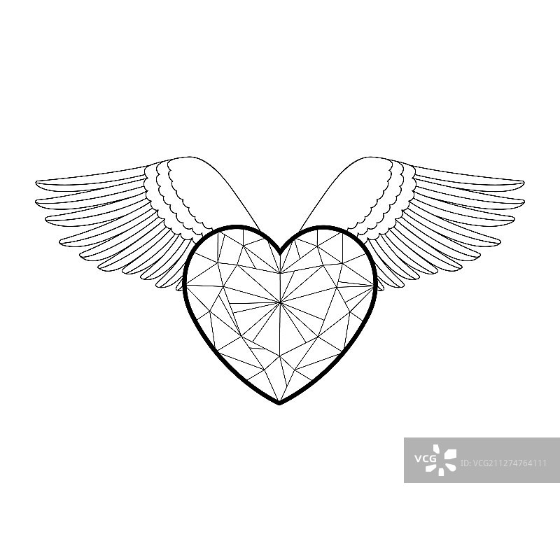 爱心翅膀轮廓填色图案图片素材