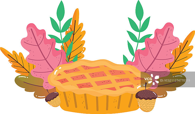 感恩节馅饼橡子树叶白色背景图片素材