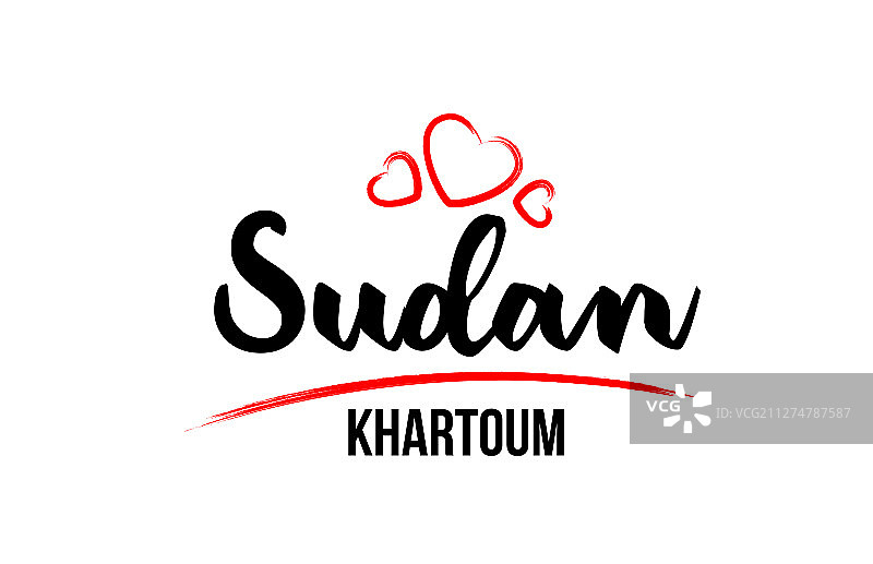 带有红色爱心及其首都的苏丹地图图片素材