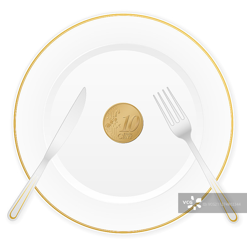 盘子和10欧元硬币图片素材