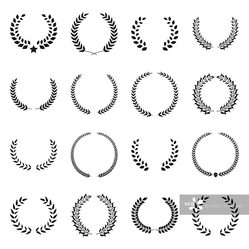 复古框架月桂花环图标集图片素材