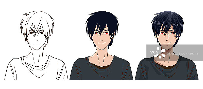 动漫风格人物绘画过程图片素材