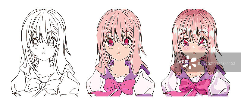 动漫风格年轻女子绘画过程图片素材