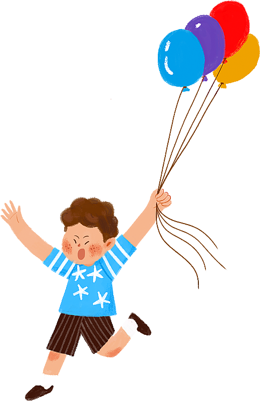 拿着气球奔跑的男孩图片素材