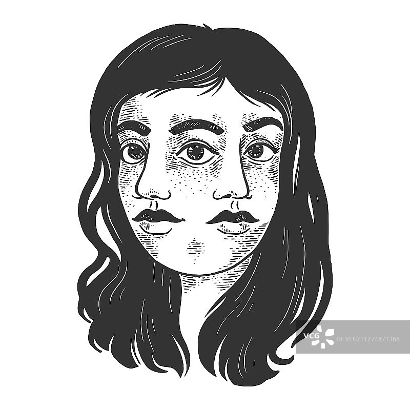双面女孩素描雕刻图片素材