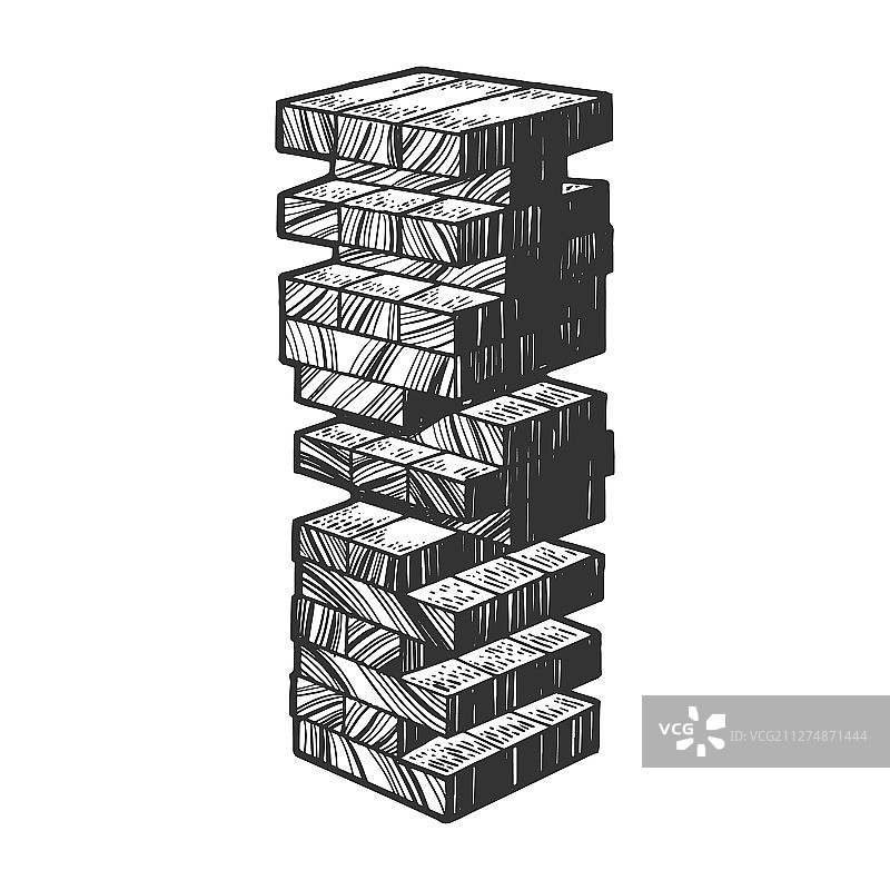 木制积木塔游戏素描雕刻图片素材