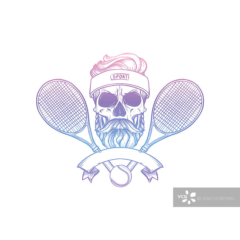 带网球拍的骷髅头素描图片素材
