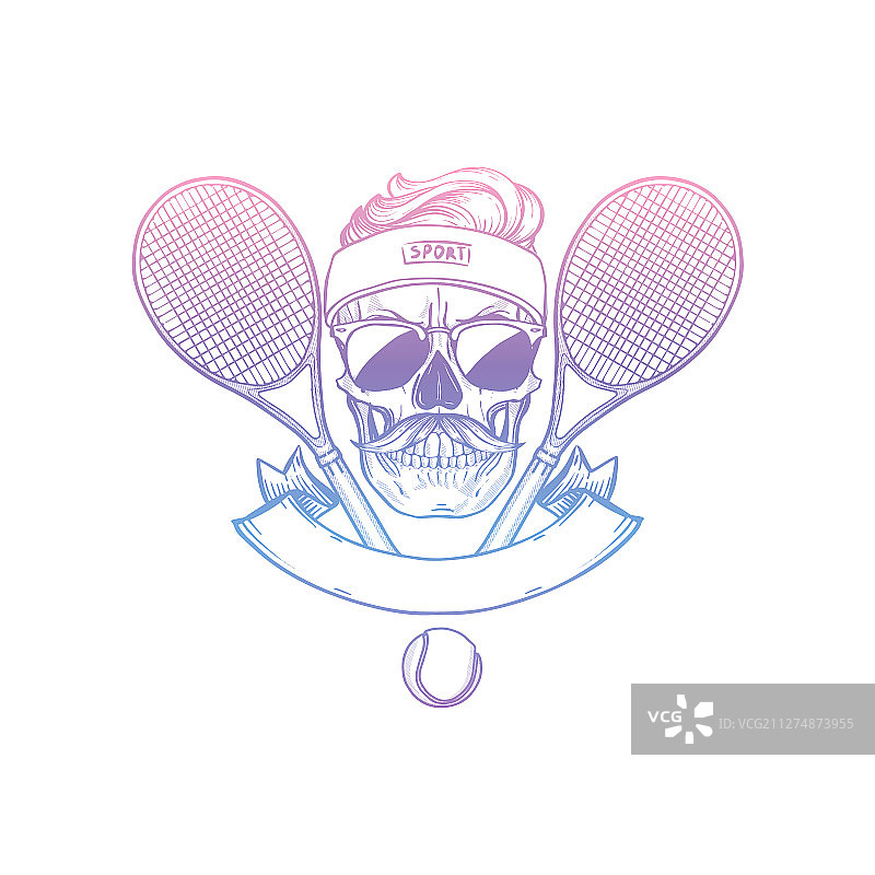 带网球拍的骷髅头素描图片素材