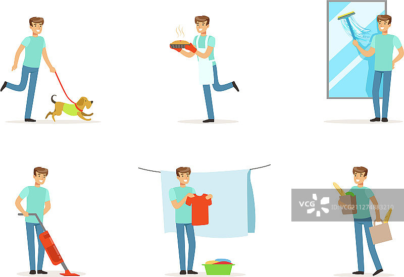 英俊的年轻男人忙于家务图片素材