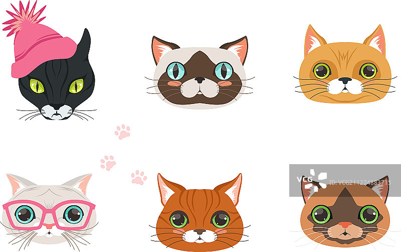 可爱的卡通猫和狗的口套集合图片素材