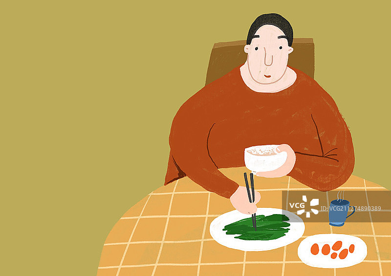 插画：一个人吃饭图片素材