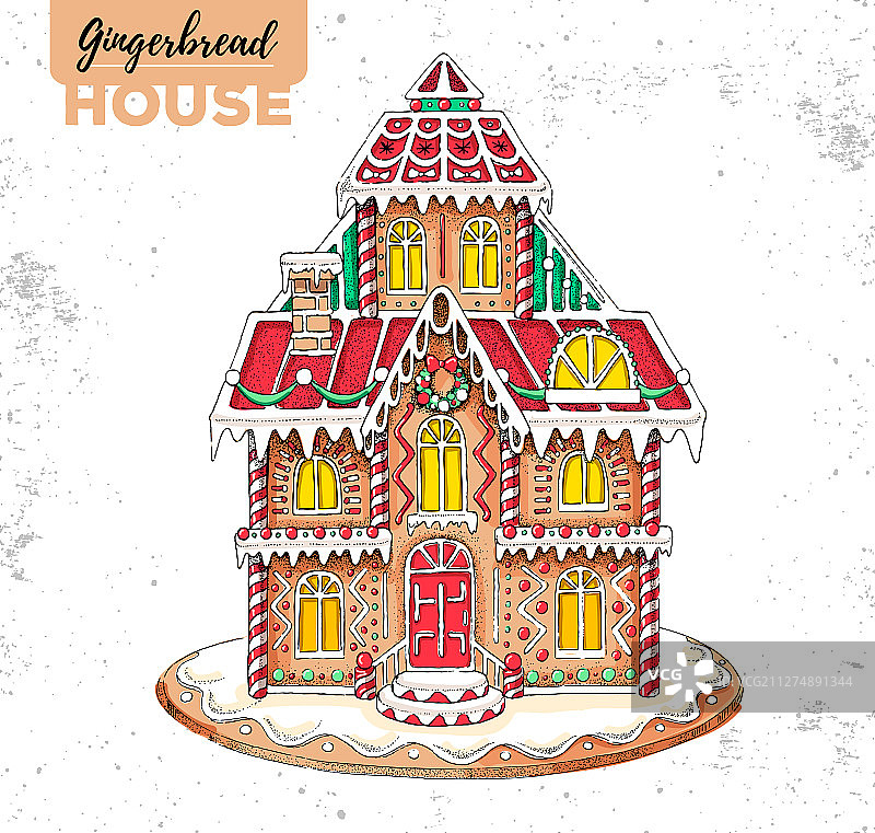 手绘圣诞姜饼屋图片素材