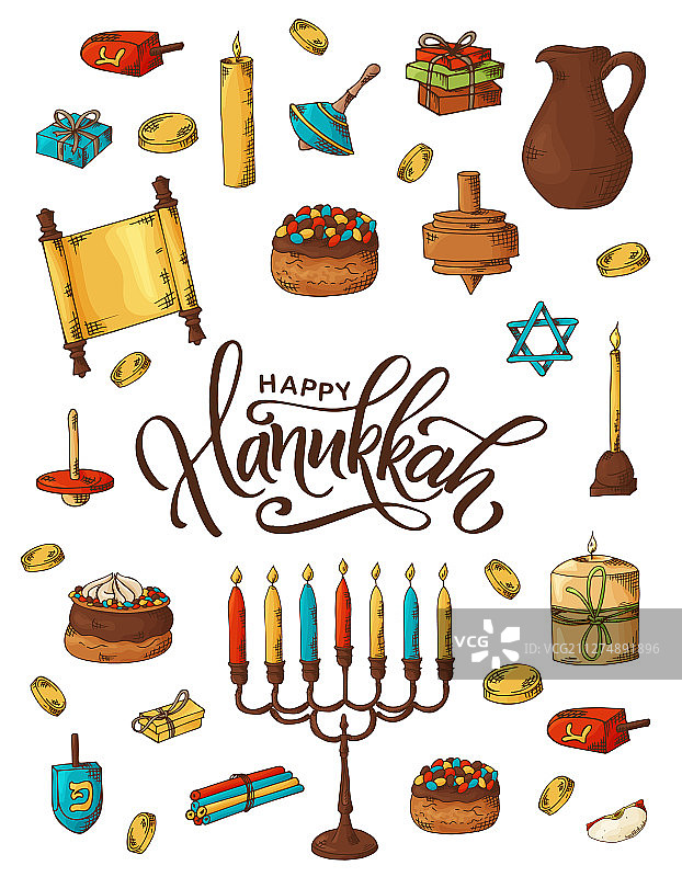 手绘传统光明节符号速写图片素材