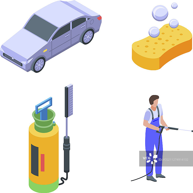 洗车图标等距风格套装图片素材