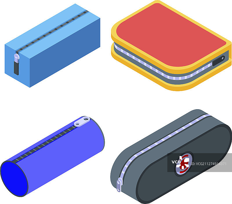 铅笔盒图标集等距风格图片素材
