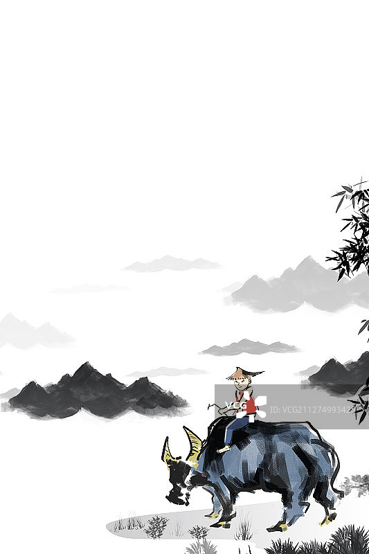 卡通手绘中国水墨风格清明节插画图片素材