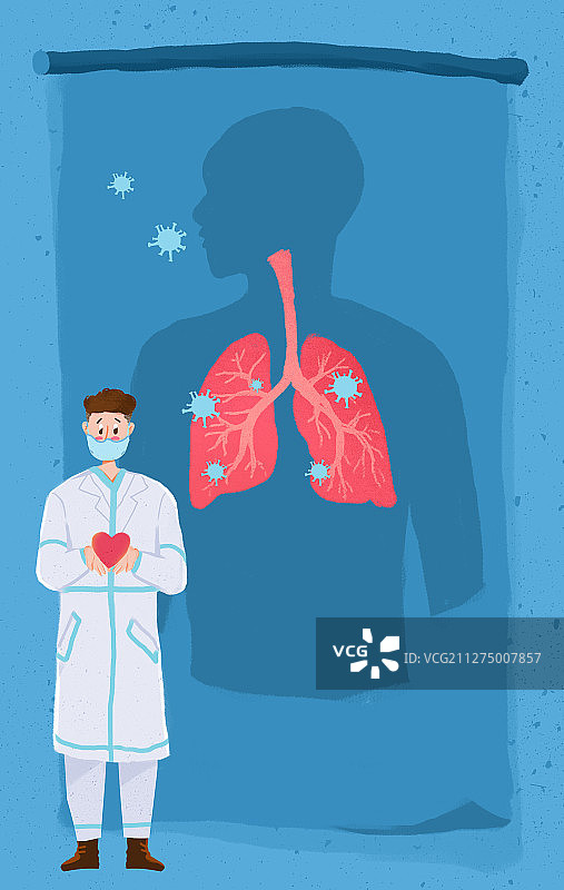 戴口罩站立的男医护人员和肺部解剖图片素材