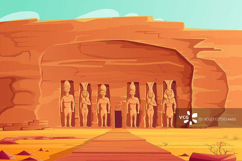 卡通风格的古埃及阿布辛贝小神庙图片素材