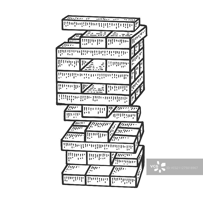 木制积木塔游戏素描雕刻图片素材