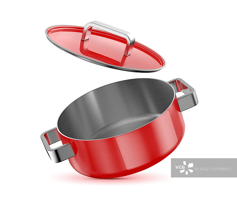 带盖的红色平底锅图片素材