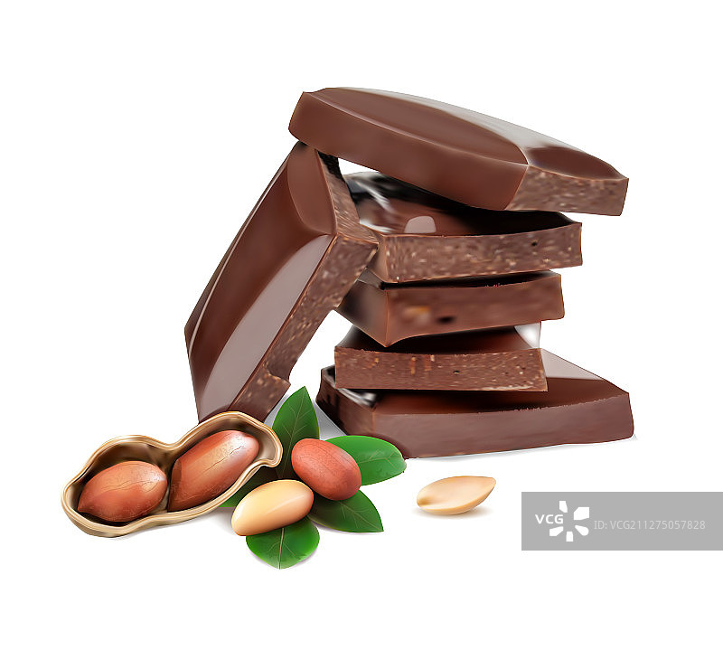 带花生的黑巧克力块图片素材