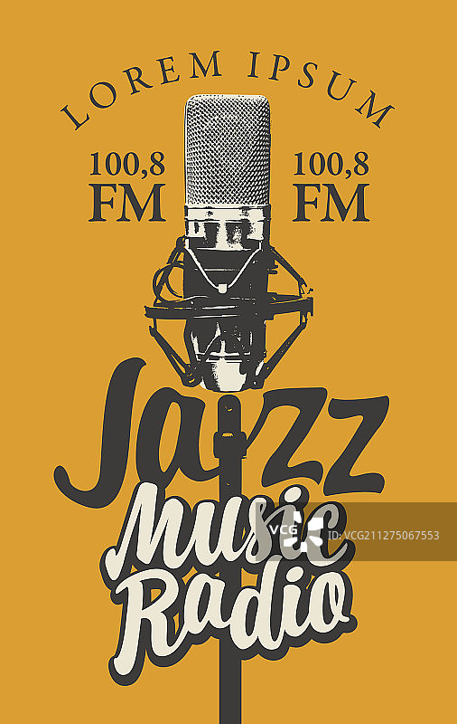 带有录音室麦克风的爵士音乐广播banner图片素材