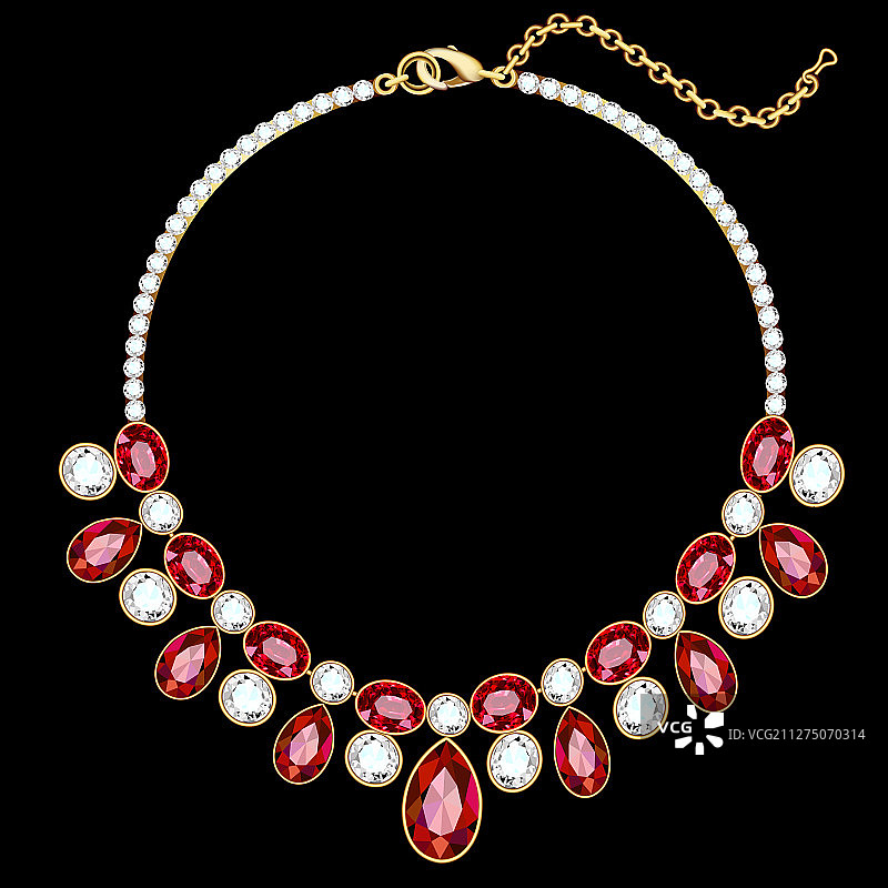 镶嵌红宝石的红色金色项链图片素材