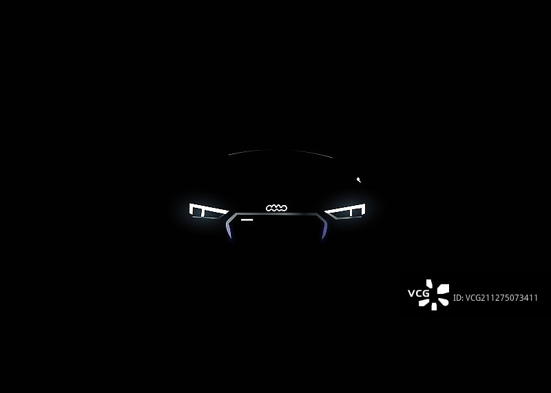 逼真汽车前大灯在黑暗中闪耀图片素材