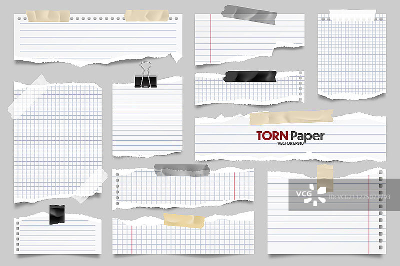 白色撕裂有线纸条合集图片素材
