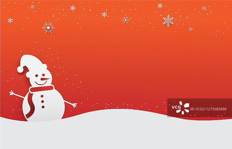 红底上的雪人和白色雪花图片素材