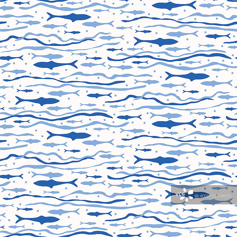 蓝色沙丁鱼无缝图案图片素材