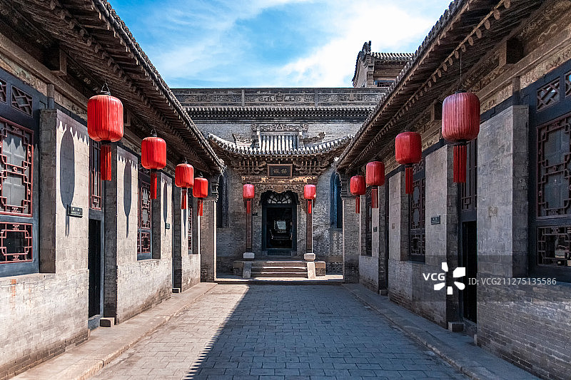山西省晋中市祁县乔家大院在中堂风景区古建筑民居景观图片素材