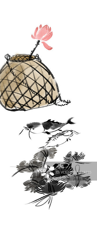 渔民国画图片素材