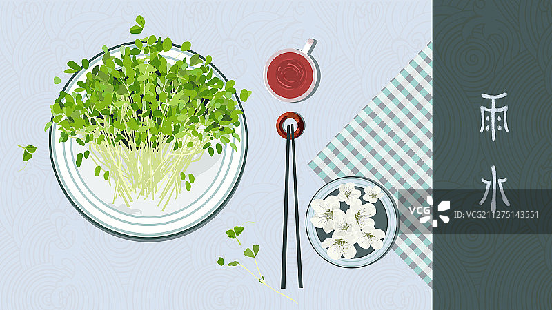 雨水节气花卉与饮食系列横版图片素材