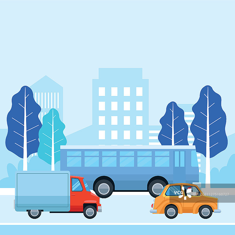 人们驾驶汽车和公共汽车设计图片素材