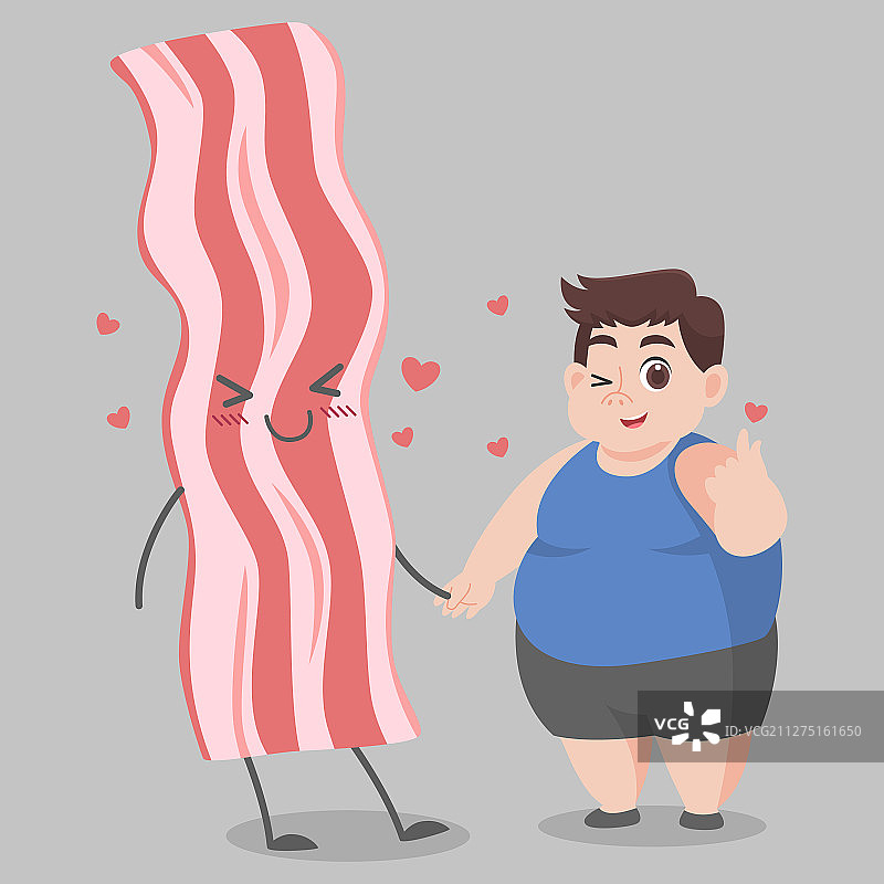 喜欢培根的肥胖男人与生酮减肥饮食图片素材