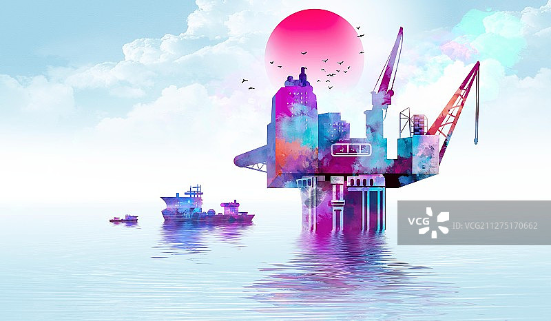 石油天然气海上开采平台图片素材