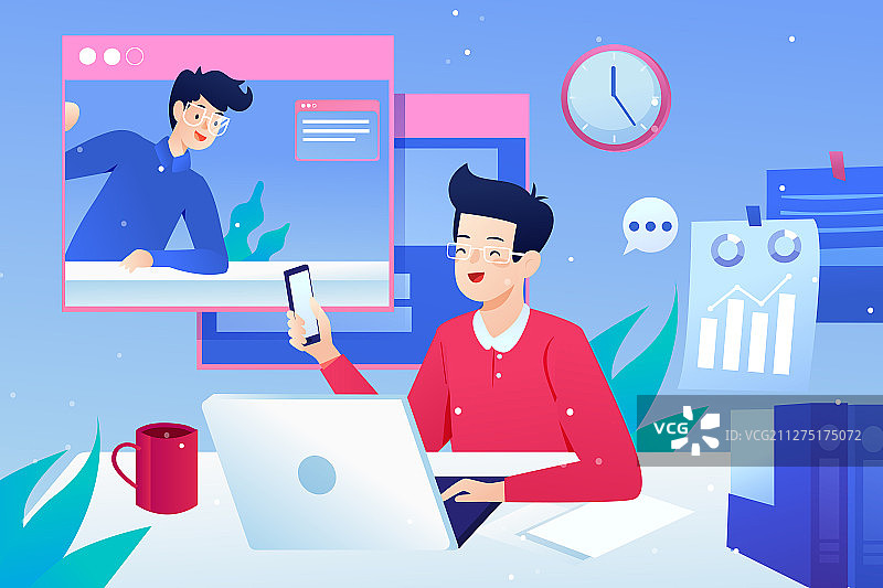 卡通职场招聘求职数据互联网商务办公矢量插画图片素材