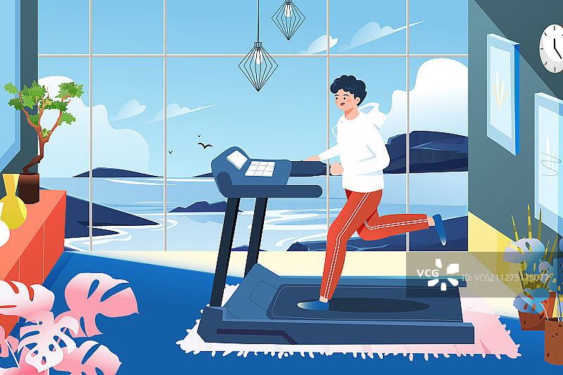 卡通减肥瘦身健康有氧运动跑步训练挑战背景矢量插画图片素材