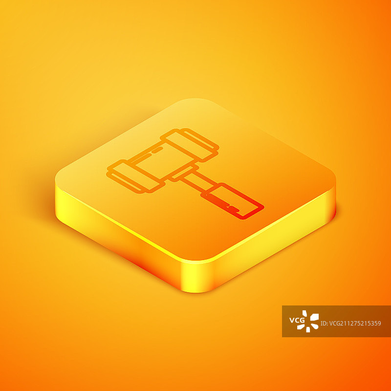 2.5D线条法官木槌图标（橙色背景）图片素材