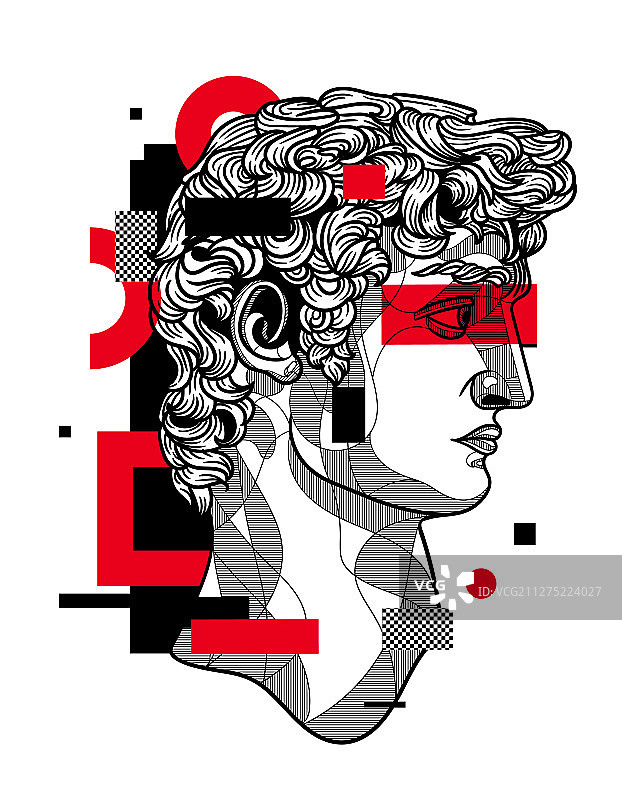 大卫经典雕塑故障红色现代风格图片素材