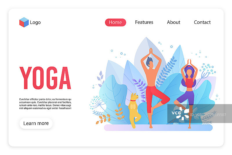 瑜伽家庭课程扁平风着陆页模板图片素材