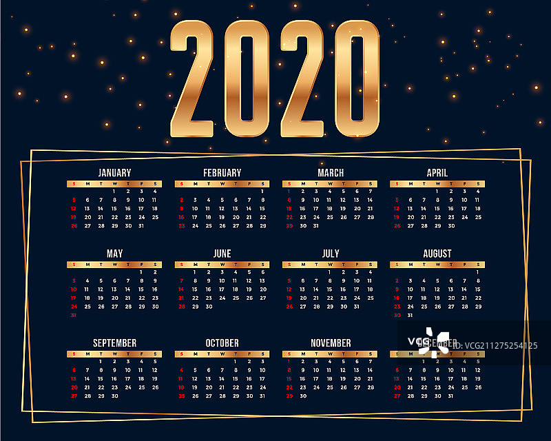 2020新年快乐，精美日历设计图片素材