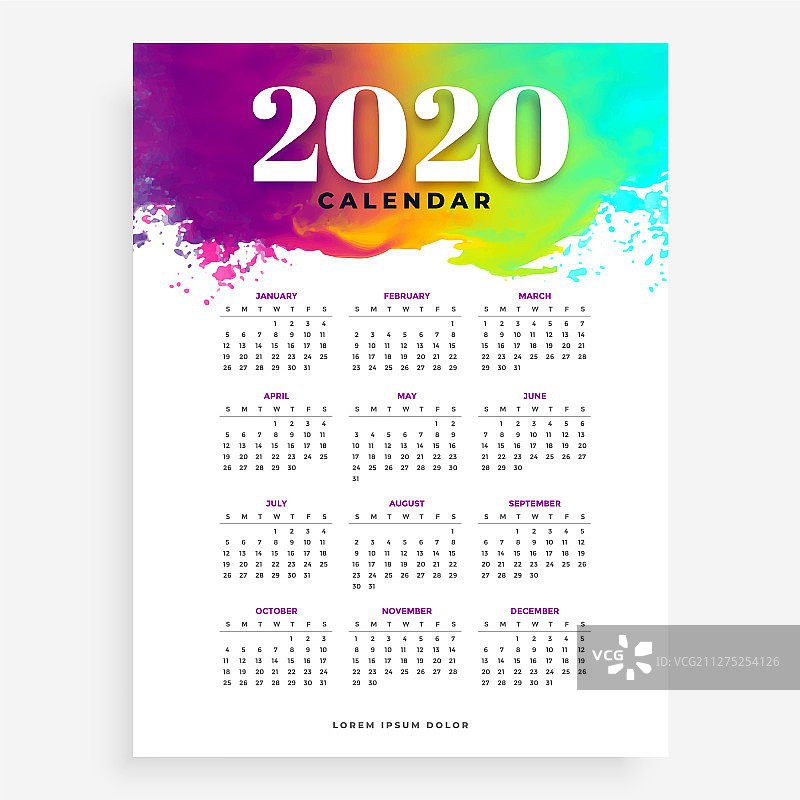 2020新年水彩风格日历设计图片素材