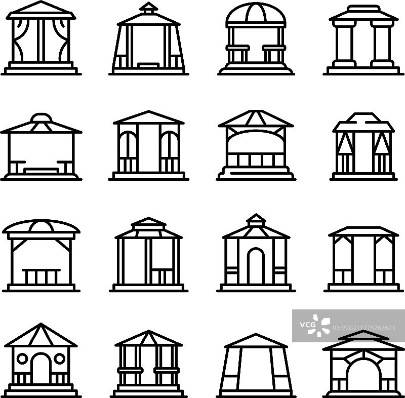 凉亭图标集：轮廓风格图片素材